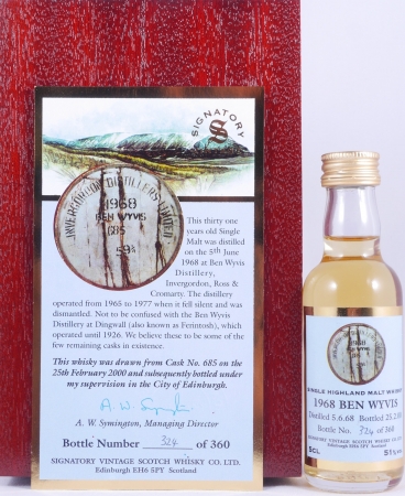 Ben Wyvis 1968 31 Years Oak Cask No. 685 Miniature Highland Single Malt Scotch Whisky Signatory Vintage 51.0%