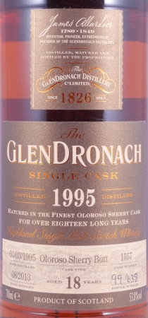 Glendronach 1995 18 Years Oloroso Sherry Butt No. 1557 Highland Single Malt Scotch Whisky Cask Strength 53,8%