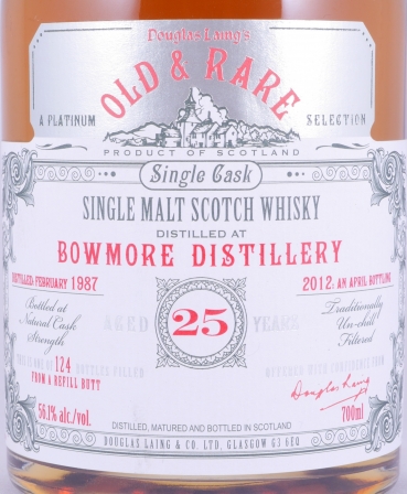 Bowmore 1987 25 Years Refill Sherry Butt Douglas Laing Old and Rare Platinum Selection Islay Single Malt Scotch Whisky 56,1%