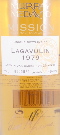 Lagavulin 1979 23 Years 1st Fill American Oak Murray McDavid Mission Edition Selection Number One Islay Single Malt Scotch Whisky 46.0%