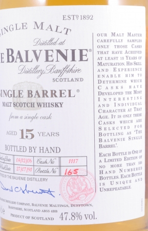 Balvenie 1991 15 Years Oak Cask No. 1117 Single Barrel Highland Single Malt Scotch Whisky 47,8%
