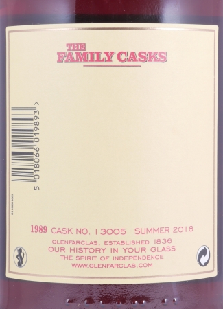 Glenfarclas 1989 29 Years The Family Casks Summer 2018 1st Fill Sherry Butt Cask No. 13005 Highland Single Malt Scotch Whisky 52.3%