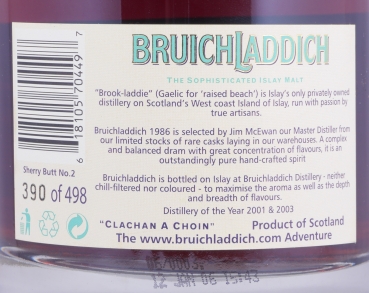 Bruichladdich 1986 20 Years Sherry Butt Cask No. 2 Special Exclusive Islay Single Malt Scotch Whisky 54.9%