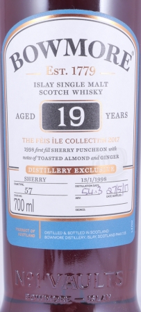 Bowmore 1998 First 19 Years 1st Fill Oloroso Sherry Puncheon Cask No. 57 Feis Ile 2017 Limited Edition Islay Single Malt Scotch Whisky 54.3%