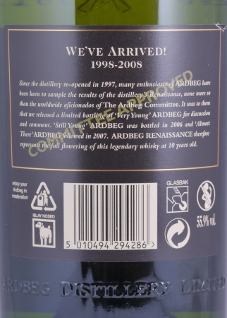Ardbeg 1998-2008 Renaissance 4th Release Committee Approved Islay Single Malt Scotch Whisky Cask Strength 55,9%