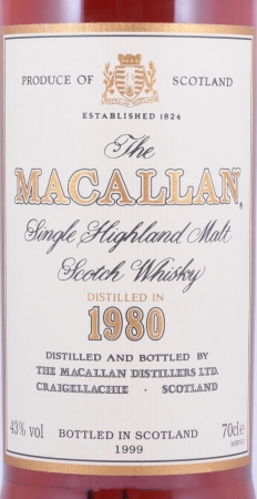 Macallan 1980 18 Years bottled in 1999 Sherry Wood Highland Single Malt Scotch Whisky 43,0%