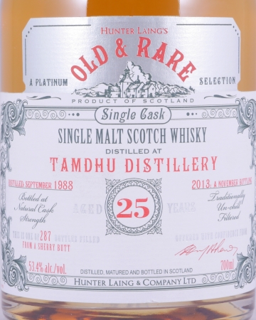 Tamdhu 1988 25 Years Sherry Butt Hunter Laing Old and Rare Platinum Selection Speyside Single Malt Scotch Whisky 53,4%