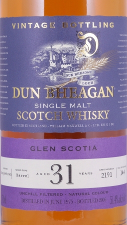 Glen Scotia 1975 31 Years Barrel No. 2191 Dun Bheagan Special Edition Campbeltown Single Malt Scotch Whisky 51.4%