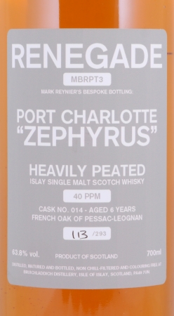 Port Charlotte 2007 6 Years Zephyrus Renegade MBRPT3 French Oak of Pessac-Léognan Cask No. 014 Islay Single Malt Scotch Whisky 63.8%
