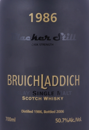 Bruichladdich 1986 20 Years Blacker Still 1st Release Fresh Olorosso Sherry Casks Islay Single Malt Scotch Whisky Cask Strength 50.7%