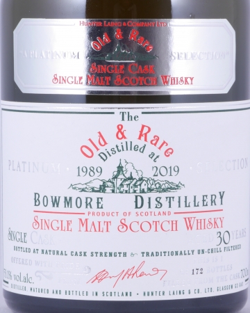Bowmore 1989 30 Years Hunter Laing Old and Rare Heritage Platinum Selection Islay Single Malt Scotch Whisky Cask Strength 53,1%