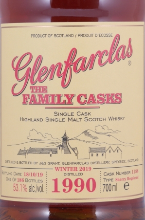 Glenfarclas 1990 29 Years The Family Casks Winter 2019 Sherry Hogshead Cask No. 1188 Highland Single Malt Scotch Whisky 53.1%