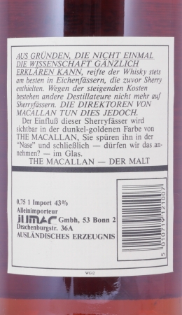 Macallan 12 Years Sherry Wood Highland Single Malt Scotch Whisky 43.0% old 75cl Bottling for JUMAC GmbH Bonn