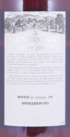 Glendronach 1972 18 Year Old Sherry Casks Highland Single Malt Scotch Whisky 43.0%