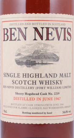 Ben Nevis 1967 37 Years Sherry Hogshead Cask No. 2219 Highland Single Malt Scotch Whisky Cask Strength 54,4%