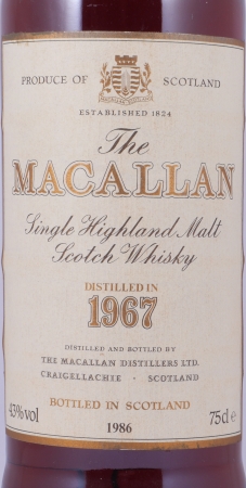 Macallan 1967 18 Years bottled in the Year 1986 Sherry Wood Highland Single Malt Scotch Whisky 43.0%