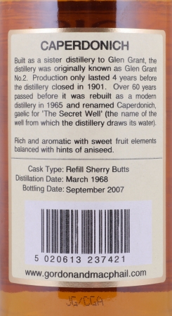 Caperdonich 1968 39 Years Refill Sherry Butts Gordon und MacPhail Connoisseurs Choice Speyside Single Malt Scotch Whisky 46,0%