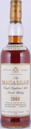 Macallan 1980 18 Years bottled in 1998 Sherry Wood Highland Single Malt Scotch Whisky 43.0%