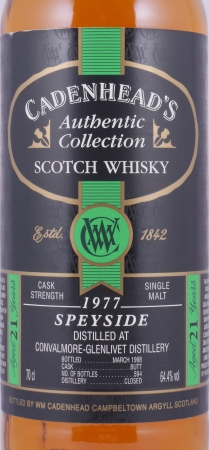 Convalmore-Glenlivet 1977 21 Years Sherry Butt Cadenheads Authentic Collection Speyside Single Malt Scotch Whisky Cask Strength 64.4%