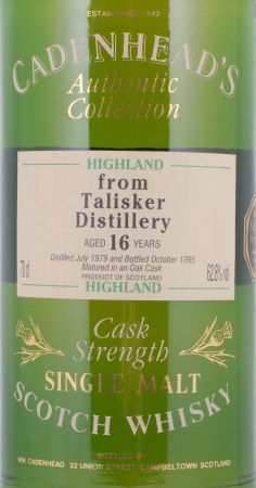 Talisker 1979 16 Years Oak Cask Cadenhead Isle of Skye Single Malt Scotch Whisky Cask Strength 62.8%