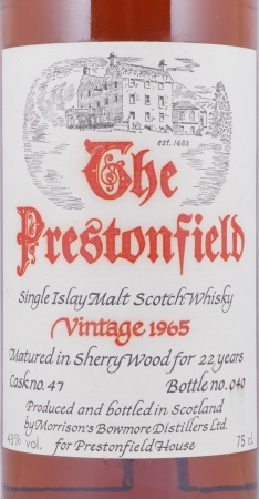 Bowmore 1965 22 Years Sherry Cask No. 47 Prestonfield House Islay Single Malt Scotch Whisky 43,0%