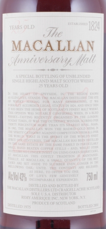 Macallan 1975 25 Years Sherry Oak The Anniversary Malt Special Bottling Highland Single Malt Scotch Whisky 43.0%
