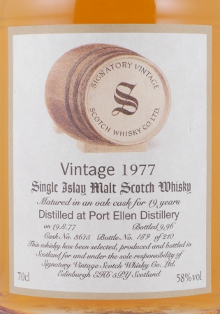 Port Ellen 1977 19 Years Oak Cask No. 3615 Signatory Vintage Dumpy Bottle Islay Single Malt Scotch Whisky 58.0%