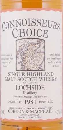 Lochside 1981 15 Years Gordon und MacPhail Connoisseurs Choice Gold Screw Cap Highland Single Malt Scotch Whisky 40.0%