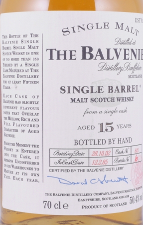 Balvenie 1985 15 Years Single Barrel Oak Cask No. 645 Highland Single Malt Scotch Whisky 50,4%