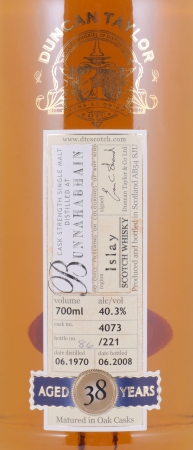 Bunnahabhain 1970 38 Years Oak Cask Nr. 4073 Duncan Taylor Cask Strength Rare Auld Islay Single Malt Scotch Whisky 40,3%