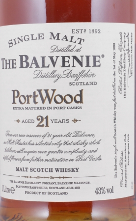 Balvenie 21 Years Port Wood Highland Single Malt Scotch Whisky 43.0% 1.0 L