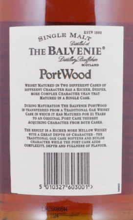 Balvenie 21 Years Port Wood Highland Single Malt Scotch Whisky 43.0% 1.0 L