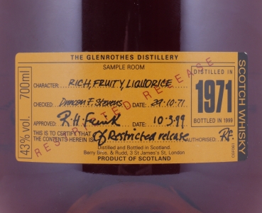 Glenrothes 1971 27 Years 1st Fill American Oak Sherry Cask Restricted Release Speyside Single Malt Scotch Whisky 43.0%