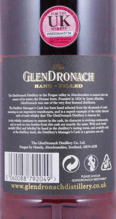 Glendronach 1993 25 Years Sherry Butt Cask No. 698 Distillery Managers Exclusive Hand-Filled Highland Single Malt Scotch Whisky 57.7%