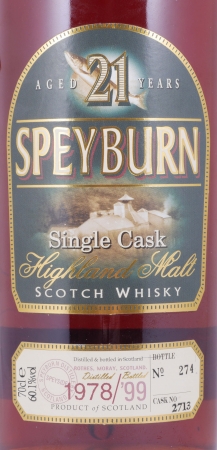 Speyburn 1978 21 Years Sherry Cask No. 2713 Highland Single Malt Scotch Whisky Cask Strength 60.1%