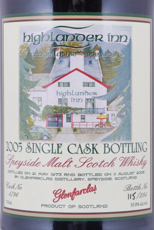 Glenfarclas 1973 32 Years Sherry Cask No. 4796 Special Single Cask für Highlander Inn Speyside Single Malt Scotch Whisky 50,8%