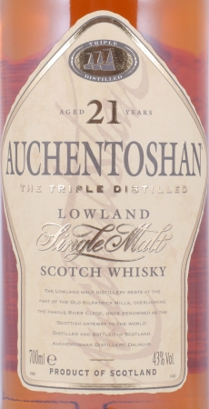 Auchentoshan 21 Years Bourbon and Sherry Casks The Triple Distilled Lowland Single Malt Scotch Whisky 43.0%