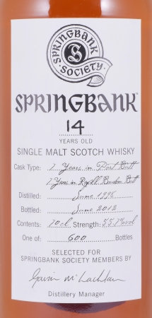 Springbank 1998 14 Years Port Butt + Refill Bourbon Butt Society Members Campbeltown Single Malt Scotch Whisky 55,7%