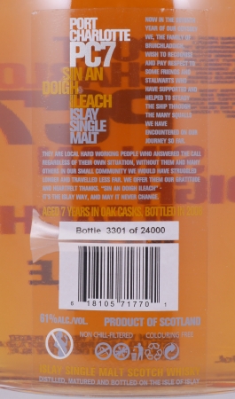 Bruichladdich Port Charlotte PC7 2001 7 Years Sin An Doigh Ileach Bourbon / Sherry Islay Single Malt Scotch Whisky 61.0%