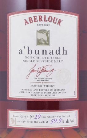 Aberlour A bunadh Batch No. 29 Oloroso Sherry Butts Speyside Single Malt Scotch Whisky Cask Strength 59.9%