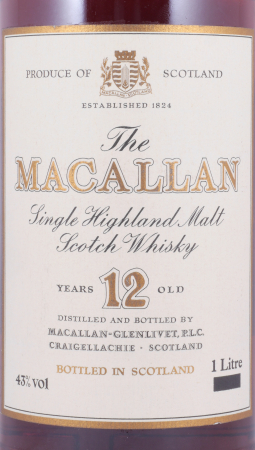 Macallan 12 Years Sherry Wood Golden Screw Cap Highland Single Malt Scotch Whisky 43,0% 1,0 L