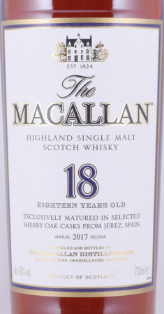 Macallan 18 Years Sherry Oak Annual 2017 Release Oak Highland Single Malt Scotch Whisky 43,0%