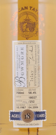 Bowmore 1987 18 Years Oak Cask No. 18027 Duncan Taylor Cask Strength Rare Auld Edition Islay Single Malt Scotch Whisky 58,4%