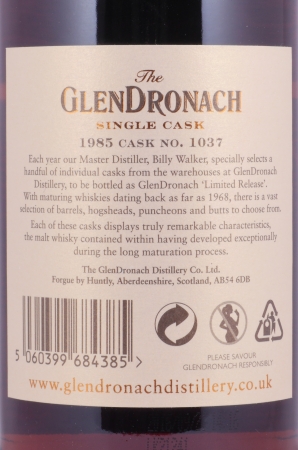 Glendronach 1985 30 Years Pedro Ximenez Sherry Puncheon Cask No. 1037 Highland Single Malt Scotch Whisky 52,3%