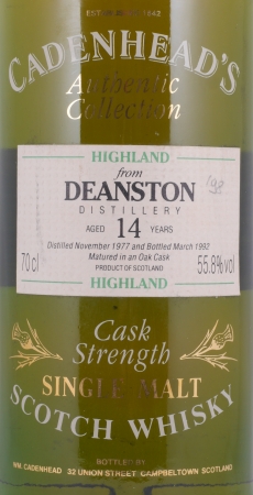 Deanston 1977 14 Years Oak Cask Cadenhead Highland Single Malt Scotch Whisky Cask Strength 55.8%