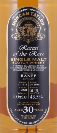 Banff 1975 30 Years Oak Cask No. 3421 Duncan Taylor Rarest of the Rare Highland Single Malt Scotch Whisky 43.5%