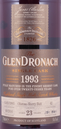 Glendronach 1993 23 Years Oloroso Sherry Butt Cask No. 42 Highland Single Malt Scotch Whisky 58.6%