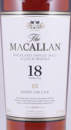 Macallan 18 Years Sherry Oak Casks Annual 2018 Release Highland Single Malt Scotch Whisky 43,0%