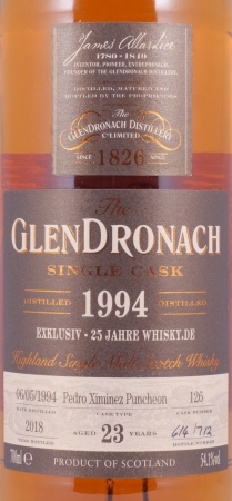 Glendronach 1994 23 Years Pedro Ximenez Sherry Puncheon Cask No. 126 Highland Single Malt Scotch Whisky 54,1%