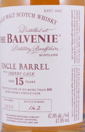 Balvenie 2002 15 Years Single Barrel Sherry Cask No. 2035 Highland Single Malt Scotch Whisky 47,8%